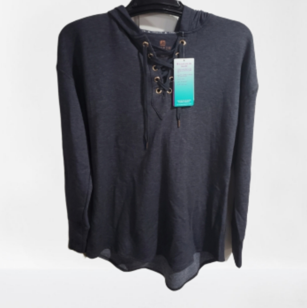Gray Hoodie Sweatshirt Lace Front